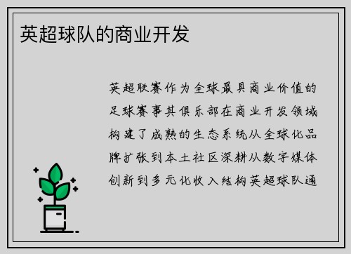 英超球队的商业开发